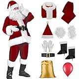 Mojonnie Weihnachten Weihnachtsmann Kostüm Set Herren Deluxe Weihnachtsmann Anzug Ultra Samt Weihnachten Outfit, weinrot, XX-Large/XXX-Larg