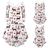 Weihnachten Kleider Damen mit 3D Druck Weihnachtsmotiv Swing Kleid Langarm A-Linie Weihnachtskleid Ugly Christmas Knielang Midi Abend Party Kleid D