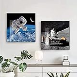 Dekorationen 2 Stück 80x80 cm rahmenlos abstrakt kreativ schöne Sternennacht Astronaut Planet Malerei Wandkunst Posterdruck Heimtex