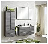 Pelipal - FILO 17 - Badmöbel-Set - 100 cm - Badset, Waschplatz, 4-teilig mit Spiegelschrank, Keramik-Waschtisch usw. in Graphit Struk