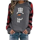 Weihnachtsshirts für Frauen GNOME Rentier Grafik Plaid Splicing Tops Langarm Pullover Trendy Sweatshirts Herbst Gedruckte Lose Oberteile Bluse Übergröß