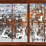 JTENG Fensterbilder Weihnachten Wiederverwendbar Fensterdeko Schneeflocken Statisch Haftende PVC Aufkleber für Weihnachts Fenster Dekoration,Türen,Schaufenster,Vitrinen,Glasfronten Weihnachten Dek