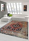 Teppich-Traum moderner Orientteppich Designed für Wohnzimmer in klassischem bunten türkis orange rot Größe 80x150