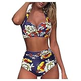 YAOBF Badeanzug Bikinis Hochgeschnitten Bikinihose Sexy Schwimmbikini Tankini Bikini Mit ÄRmeln (Dark Blau,L)