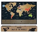 Weltkarte zum Rubbeln - Scratch off Map - Scratch Off Map - Gold - 68 cm x 43 cm - Englisch - Landkarte zum Rubbeln - Weltkarte zum Freirubbeln - Rubbelweltkarte - Weltkarte zum Freik