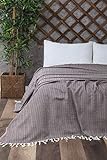 Damla Tagesdecke Überwurf Decke - Wohndecke - ideal für Bett und Sofa, 100% Baumwolle - handgefertigte Fransen, 200x240 cm (Weinrot)