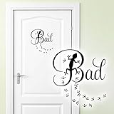 Grandora Wandtattoo Türaufkleber Bad & Gecko mit Tapsen I schwarz (BxH) 22 x 15 cm I Badezimmer WC Tür Sticker Aufkleber Wandsticker Wandaufkleber W818