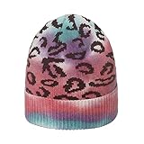 WSMYG Herbst- Und Winter-Wollmütze Für Damen, Batik-Gehörschutz, Leopardenmuster, Warme Strickmütze M （56-58Cm）
