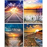 DANXIAN 4 Packung 5D Diamant Painting Full Drill Set, DIY Diamond Painting Sonnenuntergang Kreuz Stich Diamond Dekoration für Home Wall Dé