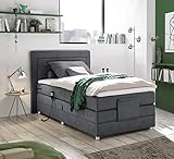 MöbisandMore Designer Boxspringbett Sali 120x200 cm mit Motor elektrisch verstellbar | Härtegrad H4 bis 130 KG | 7-Zonen-Tonnentaschenfederkern und Topper (Dark Grey)