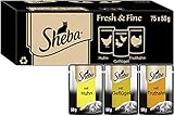 Sheba Fresh & Fine in Sauce - Hochwertiges Katzen Nassfutter - Portionsbeutel Multipack mit Huhn, Geflügel und Truthahn, 75 x 50g