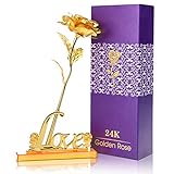 Koogel Goldene Rose 24K, Künstliche Rosenblume mit Love Unterlage Rosen Geschenkbox für Frauen Freundin Muttertag Thanksgiving Valentinstag Jubiläum Hochzeit Geburtstag