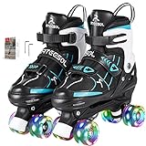 arteesol Rollschuhe Mädchen Verstellbar Kinder Rollerskates Herren mit LED Leuchtenden Rädern Verstellbar Quad Roller Skates, Bequem und Atmungsaktiv Rollschuhe Unisex 4 Größe für Jung