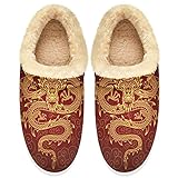 Linomo Chinesischer Drache Ethnische Hausschuhe für Damen, Hausschuhe, Hausschuhe, Socken, Hausschuhe, Schlafzimmer, Schuhe, mehrfarbig, 43 EU