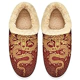 Linomo Chinesischer Drache Ethnische Hausschuhe für Damen, Hausschuhe, Hausschuhe, Socken, Hausschuhe, Schlafzimmer, Schuhe, mehrfarbig, 43 EU