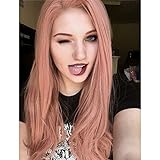 Syrrna Orange Pink Perücke für Frauen Lace Front Lose Wellenperücke High Density Hitzebeständige Natürliche F