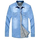 YUANYUAN520 Modisches Winter-Jeanshemd für Herren, warm gefüttert, Samt-Denim-Shirts, 4XL, Herren-Shirt, Farbe: Hellblau, Größe: L
