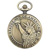 WOAIXI Retro Taschenuhr,Vereinigte Staaten Von Amerika Statue Der Freiheit Retro Bronze Quarz Taschenuhr Uhr Anhänger Uhr Halskette Männer Frauen Geschenk