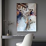 XIANGPEIFBH Leinwand Malerei Giraffe Poster Aquarell Tierbilder Wandkunst für Wohnzimmer Moderne Wohnkultur Monther and Son 60x80cm Ung