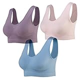 Lemef Damen Seamless Sport BH mit Merfarben Wohlfühl-BH, 1*hellrosa, 1*hellblau,1*hell Lila, L