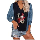 Syliababy Weihnachten Sweatshirt Damen V-Ausschnitt Pullover Farbblock Langarm Sweatshirt Rudolf Druck Print Langarmshirt Weihnachtspullover Bequemer Oberteile Herbst Winter Xmas Oberteile Top