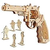 ROKR Gummiband Pistole Holzmodell Bausatz | 3D Puzzle Holzbausatz Mechanische Modell für Kinder, Jugendliche und Erwachsene (Corsac M60 Revolver)