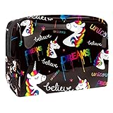 Reise-Make-up-Tasche/Clutch-Geldbörse/Kosmetiktasche/Make-up-Tasche/Körperpflegetasche,Believe Unicorns Dreams Cartoon Black
