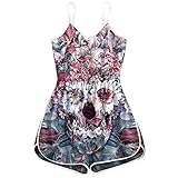 iHENGH Pyjama-Pyjama-Overall mit Halloween-Kürbis-Schädel-Print für Damen(Blau-1, L)
