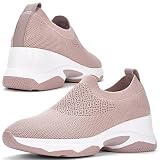 Sosenfer Slip on Sneakers Damen Wedges mit Keilabsatz 5.5cm Outdoor Plattform Freizeitschuhe Atmungsaktiv Mesh Turnschuhe Plateau Schuhe-FENSE-40