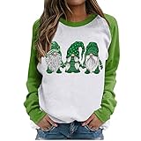 Weihnachtspullover Damen Casual O-Ausschnitt Splicing Langarmshirt Nette Weihnachtsmann-Zwerg Pullover T-Shirt Basic Winterpullover Lockere Pulli Bluse Weihnachtsdruck Christmas Festlich Kleidung