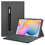 Fintie Beleuchtete Tastatur Hülle für Samsung Galaxy Tab S6 Lite 10,4 Zoll 2020 - Schutzhülle mit Abnehmbarer QWERTZ Tastatur mit Hintergrundbeleuchtung für Samsung Tablet SM-P610/ P615, Dunkelg