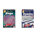 Schmidt Spiele 49089 Classic Line, Bingo, mit Zahlensteinen aus Holz, bunt & 49207 Classic Line, Domino, mit großen Spielsteinen, b