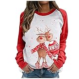 Sweatshirt Damen Ohne Kapuze mit Xmas Muster Aufdruck Pulli Herbst Winter Langarm Pullis Lockerer Passt Streetwear Leicht Gemütliche Weihnachtspullis Frauen Rollkragenpullover Weihnachtsp