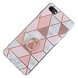 Hpory Kompatibel mit iPhone 8 Hülle, Handyhülle iPhone 7 Marmor Muster TPU Silikon Hülle Transparent Bumper Schale Kratzfest Rückseite Back Case Cover Tasche Etui Schutzhülle mit Ring Ständer - Pink