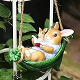 BBZZ Hollywoodschaukel aus Kunstharz, Kaninchen-Figuren, Baum, hängende Skulptur, Ornamente, kreative Tieranhänger, Landschaft für Zuhause, Garten, Terrasse, Büro, Geschenk