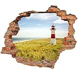 Wandtattoo - Wandbild Wanddurchbruch mit Aussicht auf Dünen mit Leuchtturm und Meer 3D Optik - Aufkleber für die Wand - Wanddekoration (60 x 49 cm, Motiv: Leuchtturm)