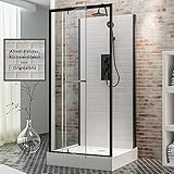 Schulte Wellnesskabine Jersey, 90x90cm, 215cm, 5mm Sicherheitsglas (ESG) Klar hell, Schwarz umgekehrtes Rückwanddekor in Fliesenoptik, D3961018