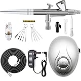 GANZTON Airbrush Set Double Action Airbrushpistole Luftkompressor Kit mit Kompressor und Verstellbarer Druck für Nägel Tattoos Nailart Kuchen Makeup Modellbau und anderes Handwerk(EINWEGPACKUNG)