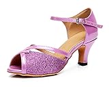 URVIP Neuheiten Frauen's Glitzer Heels Absatzschuhe Moderne Latein-Schuhe mit Knöchelriemen Tanzschuhe LD198 Violett 36 2/3 EU