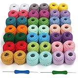 Kurtzy Buntes Häkelgarn Baumwolle (42 Knäuele) Inkl. 2 Häkelnadeln (1 mm & 2 mm) Wolle zum Häkeln Häkelwolle Wolle Set Wollknäuel (je 10 g) - Insgesamt 2520 m Häkelset Garn aus Baumwolle B