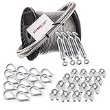 Seilwerk STANKE Rankhilfe PVC Drahtseil ummantelt verzinkt 40m Stahlseil 3mm 6x7, 4x Spannschloss M5 Haken+Öse, 16x Kausche, 16x Bügelformklemme - SET 6