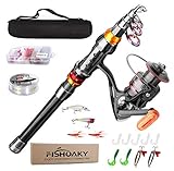 FISHOAKY Angelrute Set Komplett, Carbon Fiber Angelruten Teleskoprute und Spule Combo Kit mit mit Angelschnur Angelköder Set und Tragetasche für Kinder Erwachsene Salzwasser Süßwasse Fishing
