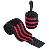 Ultrasport Handgelenkbandage, 2 Stück, schwarz/rot, 65cm Handgelenkbandage für Fitness, Bodybuilding, Kraftsport,Powerlifting & Crossfit, für Frauen und Männer geeignet, inklusive D