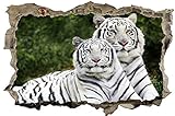 DesFoli Weißer Tiger Wandloch 3D-Optik Wandtattoo 70 x 105 cm Wandbild Sticker Aufkleber D023