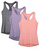 icyzone Damen Sporttop Yoga Tank Top Ringerrücken Oberteil Laufen Fitness Funktions Shirt, 3er Pack (M, Charcoal/Lavender/Peach)