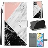 nancencen Kompatibel mit iPhone 12 Pro Max (6.7') Hülle, Retro Persönlichkeit Dünne Handyhülle, Mit Magnetschnalle und 2 Kartenfächern, Mode Flip Cover Schutzhülle - Rosa Weiß Schw