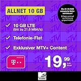 Telekom Handyvertrag MTV Mobile Allnet 10 GB - Internet Flat, Allnet Flat Telefonie in alle Deutschen Netze, MTV+, EU-Roaming, 24 Monate L