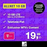 Telekom Handyvertrag MTV Mobile Allnet 10 GB - Internet Flat, Allnet Flat Telefonie in alle Deutschen Netze, MTV+, EU-Roaming, 24 Monate L