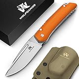 Wolfgangs CULTRO Zweihandmesser Klappmesser aus feinstem D2 Stahl - Legales Taschenmesser Klappmesser im zeitlosen Design - Outdoor Messer Survival - Klappmesser Outdoor inkl. Kydex Holster (Orange)