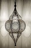 Orientalische Lampe Pendelleuchte Malha 50cm E14 Lampenfassung | Marokkanische Design Hängeleuchte Leuchte aus Marokko | Orient Lampen für Wohnzimmer Küche oder Hängend über den Esstisch (Silber)